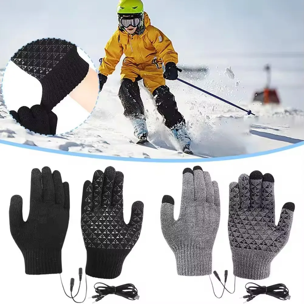 USB-beheizte warme Strickhandschuhe für Unisex, Touchscreen, rutschfeste Motorrad-Reithandschuhe, verdickte warme Vollfinger-Handschuhe