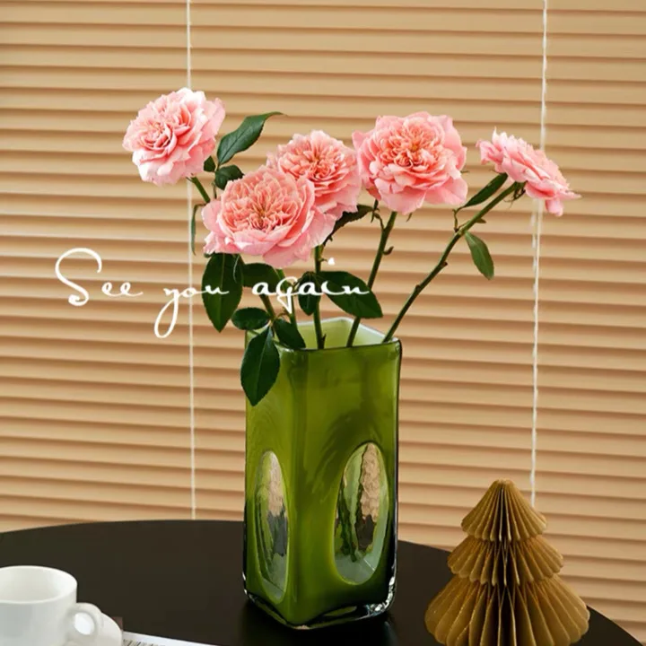 Vase Creative Temperament Simple European Style in Ancient Olive Green Hollow Aquaponic Plant Flower Vase