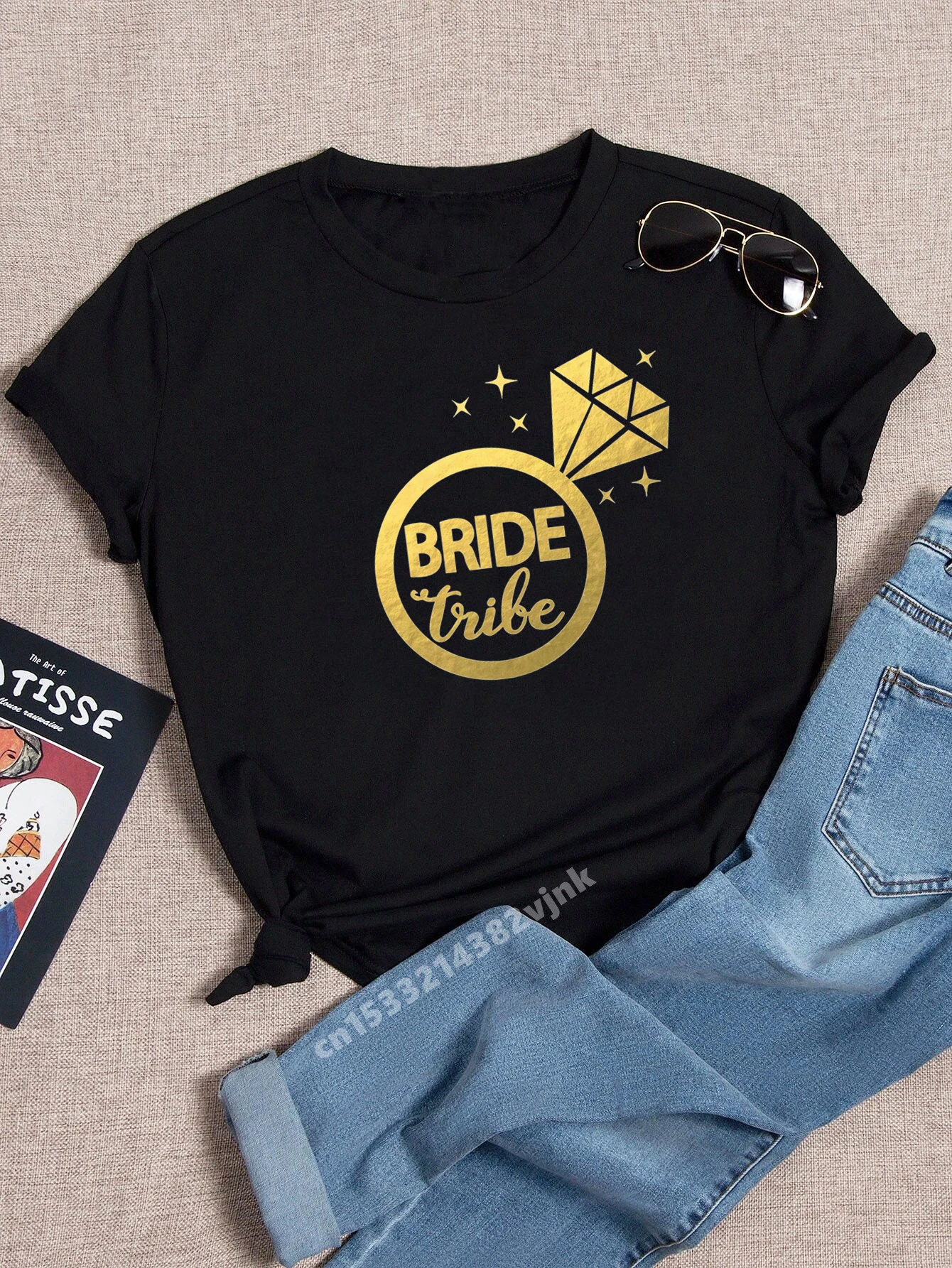 Bride Team Bride Bachelorette Wedding Party Women Evjf Tee Shirt Casual ladies basic O-collar Pink Short Sleeved T-shirt Girl