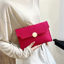 Casual Ladies Clutch Bag Handheld Envelope Handbag Felt Crocodile Pattern Purse Solid Color Business Women's  Evening Clutches