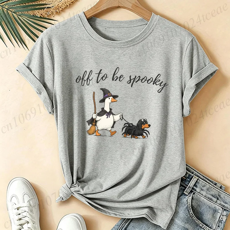 Streetwear 90s Women'S Casual Graphic T-Shirt Off To Be Spooky Witch Goose Dachshund Spider Print T Shirt Halloween Clothing Top