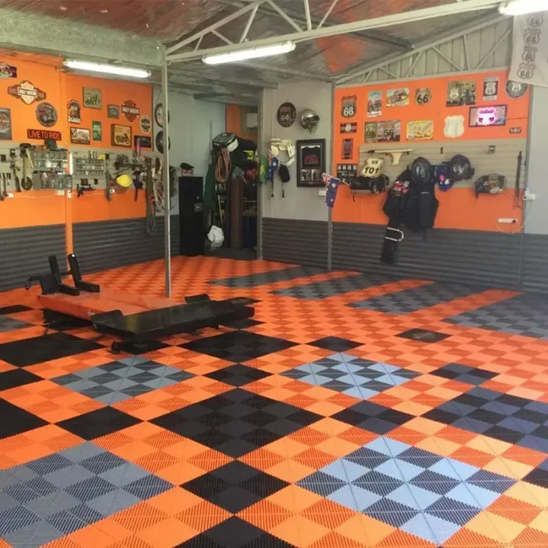 Vented Modular Interlocking PVC Garage Floor Tiles, Plastic Garage Flooring Mat, Car Detailing Shop