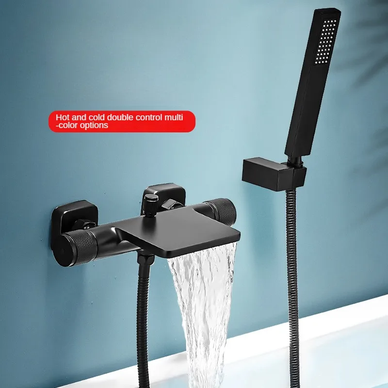 

Black concealed wall mounted simple handheld shower shower, toilet basin, waterfall style bathtub, shower faucet