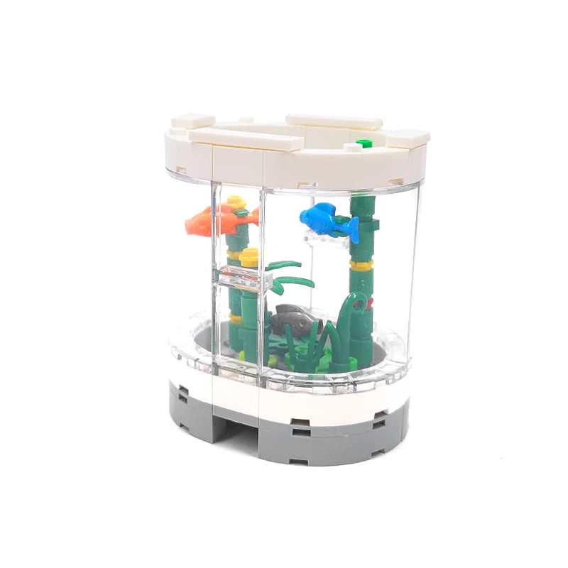 MOC Model Fish Tank Aquarium Ornamental Cylinder Building Bricks Parts Reptile Fishbowl Made in China Kids Toys for Children