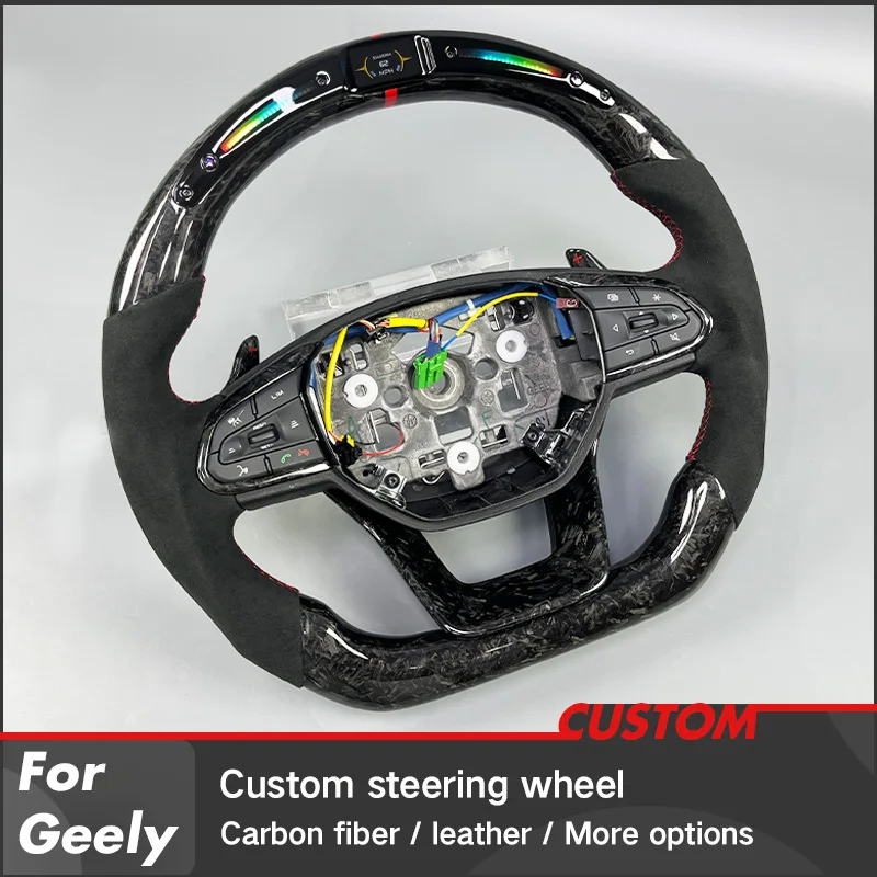 Sport Style for GEELY BINRAY Coolray Emgrand Okavango Plus Gelly Tugella/fy11 Custom Black Suede Carbon Fiber Steering Wheel