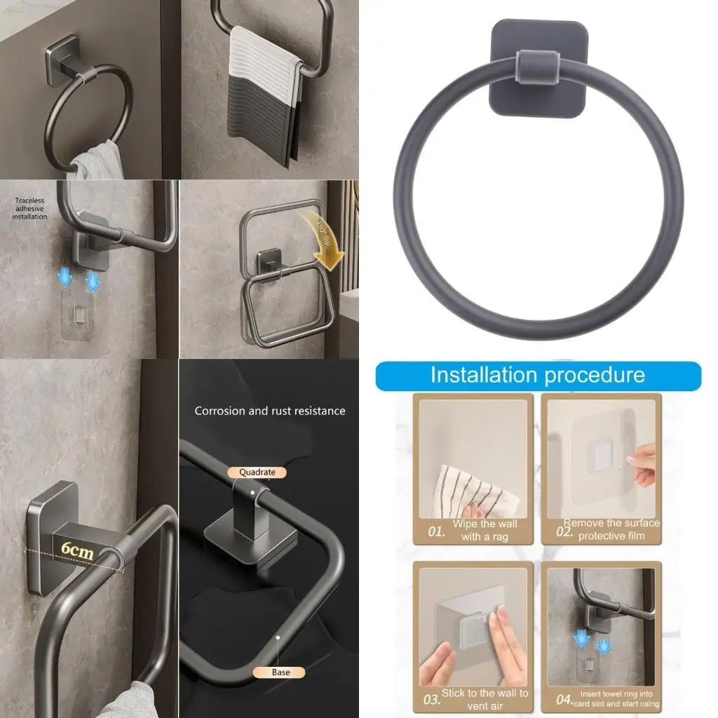 

R9UF Modern Towel Rings Wall Mounted Bathroom Hardware Upgrades for Small Storage