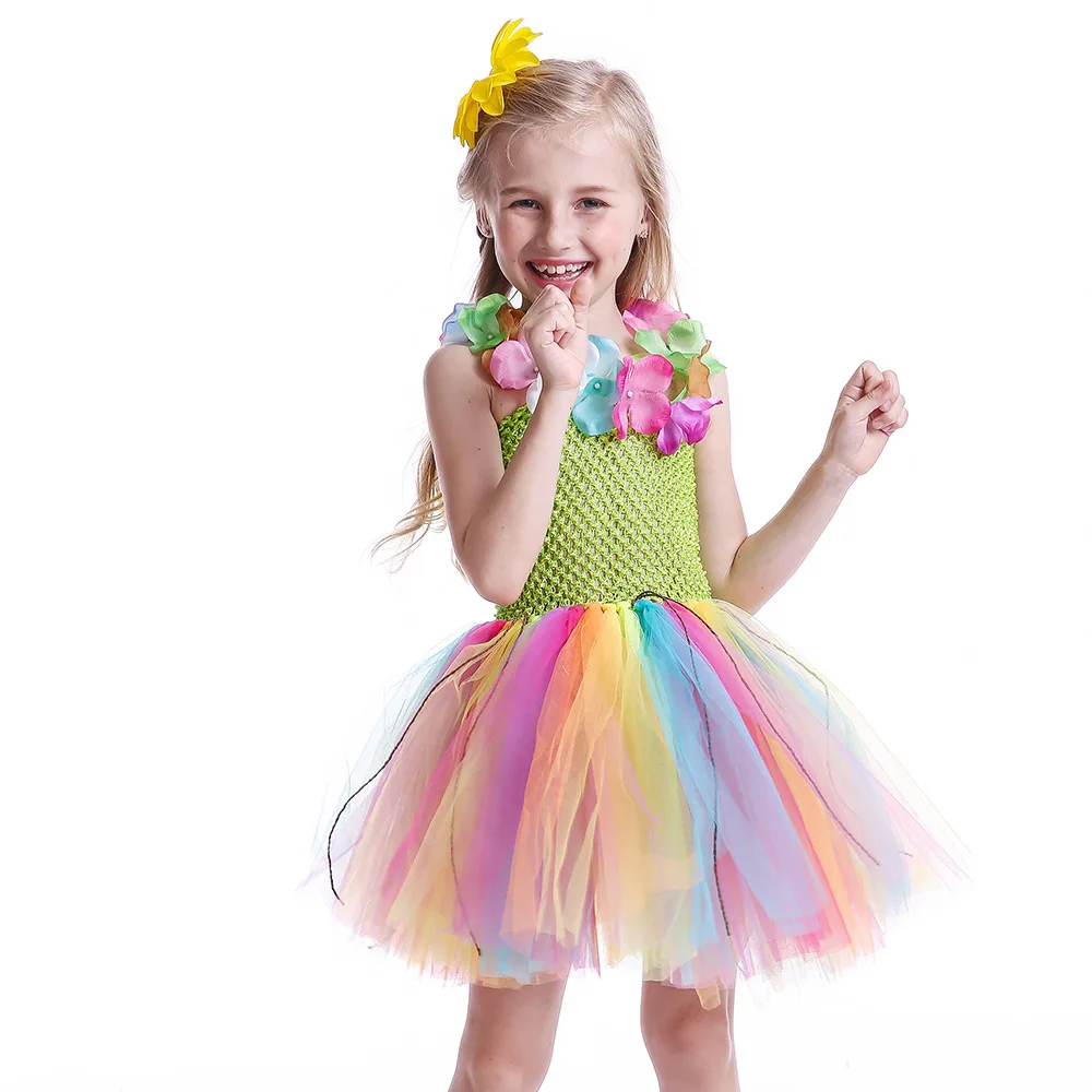 Grass Tutu Skirt Summer Beach Floral Dress Floral Gauze Flowy Outfit Seaside Shooting Stage Dance Birthday Holiday Party Decor