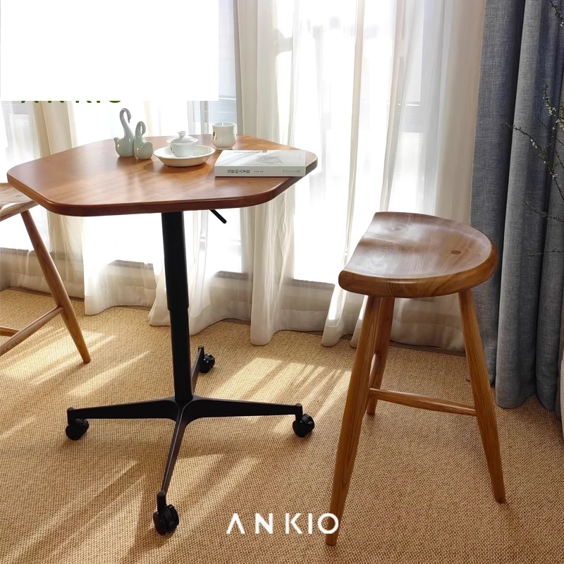 

Zhiqi Ash Wood Bar Chair Wabi **** Wind Household Island Dining Chair Middle Antique High Stool