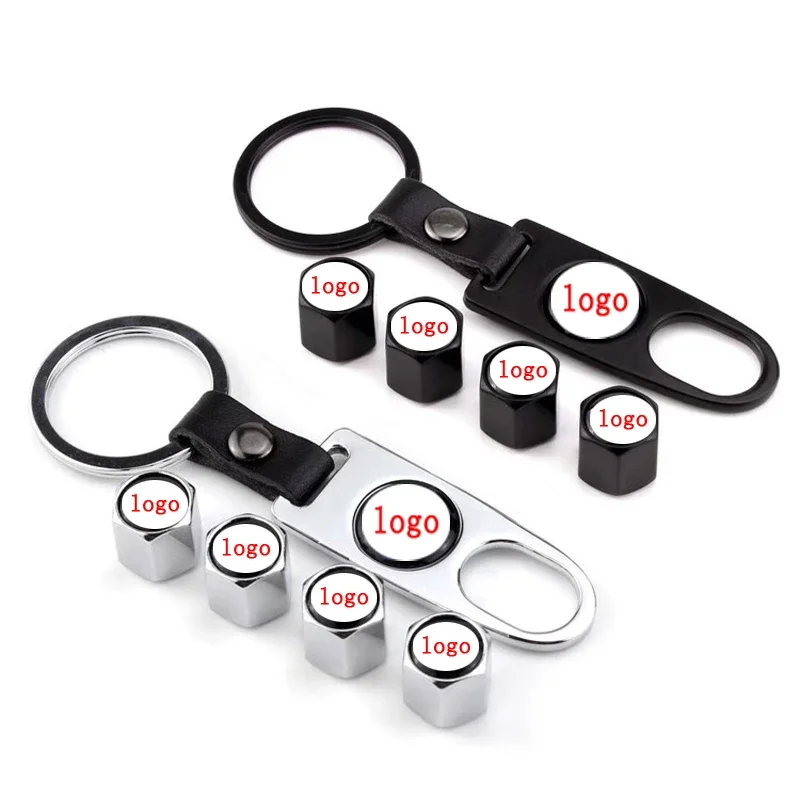 4Pcs/Set Anti-theft Car For Audi BWM Toyota Honda Mercedes Tire wheel Valve Stems Flag Style Air Caps With Leather buckle Wrench