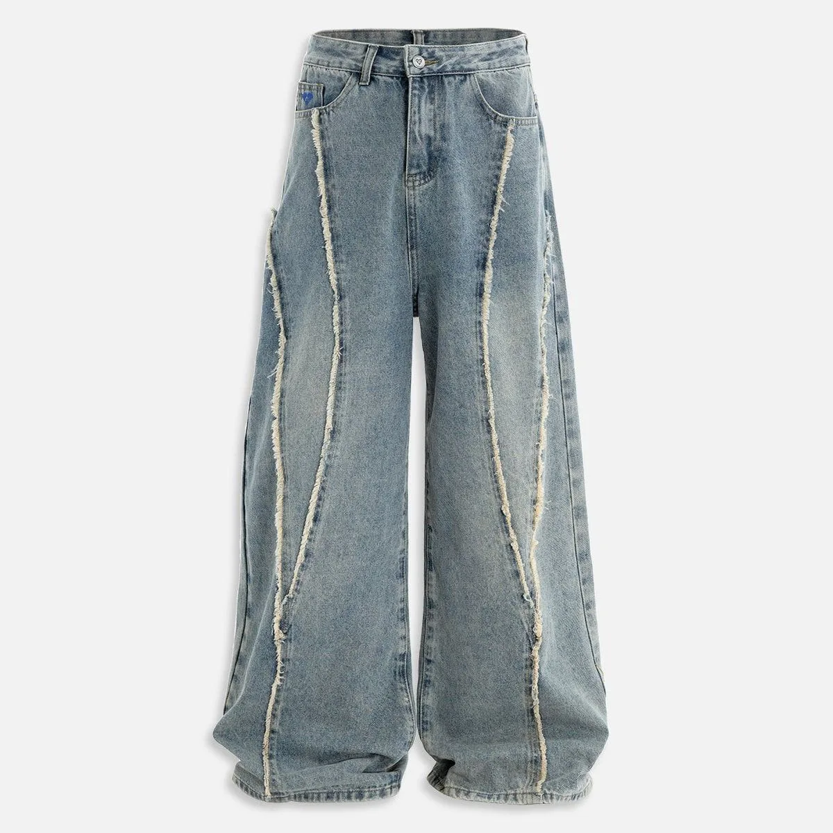 American Spice Girl High Street Rough Splicing Jeans Women's Y2K Wide Leg Mopping Straight Pants Women's Wholesale Trend