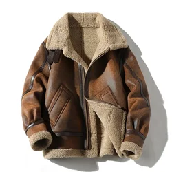 Chaqueta de piel gruesa para hombre, chaqueta de cuero de marca de alta gama, de terciopelo grueso, a la moda, de gran tamaño, color caqui, Otoño e Invierno