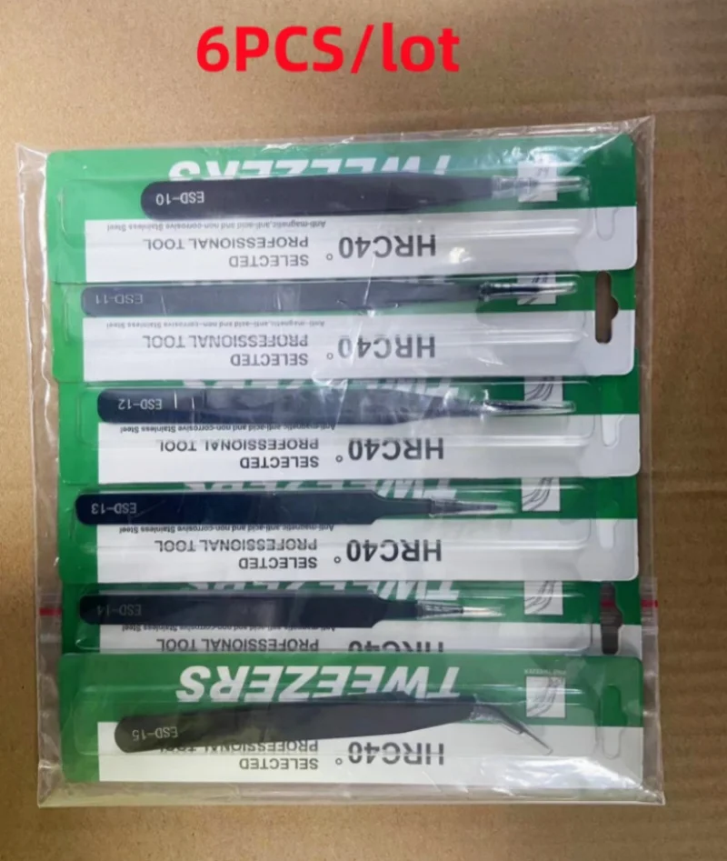 6pcs Precision Tweezers Set ESD Anti-Static Stainless Steel Tweezers Repair Tools for Electronics Repair Soldering Craft Tools