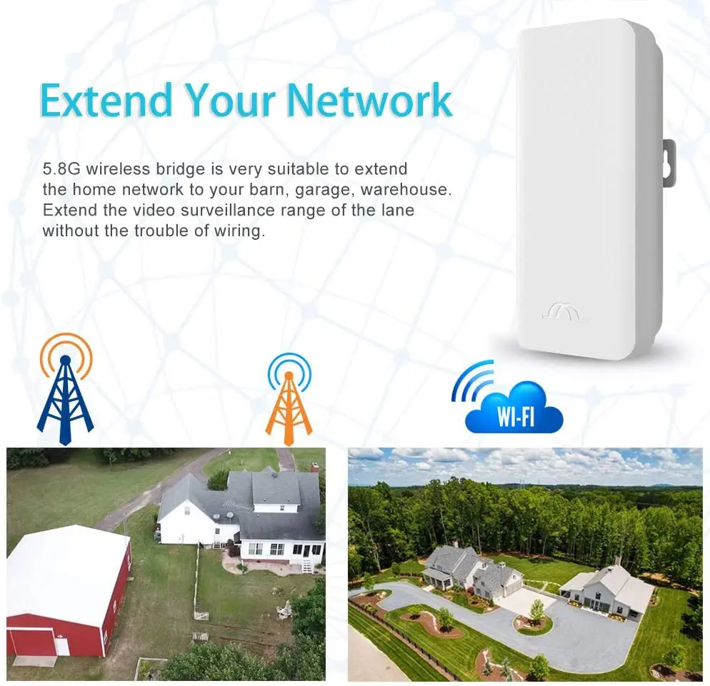 Outdoor CPE 5.8G Wireless Bridge 300Mbps Wifi Router Waterproof 2KM Mornitor Transmission Wireless Point to Point Access