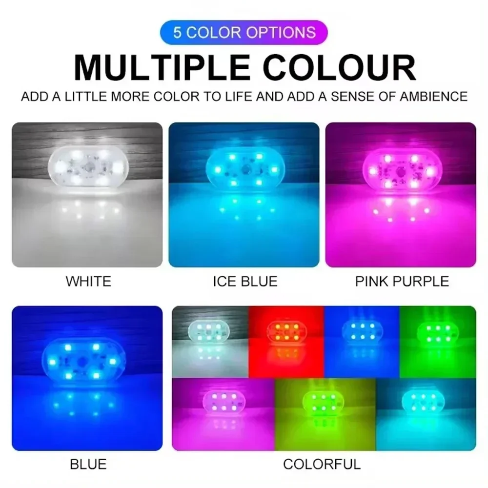 Car Colorful LED Atmosphere Light USB Charging Magnetic Suction Wireless Touch Light Roof Reading Light Auto Accessories 7 Color