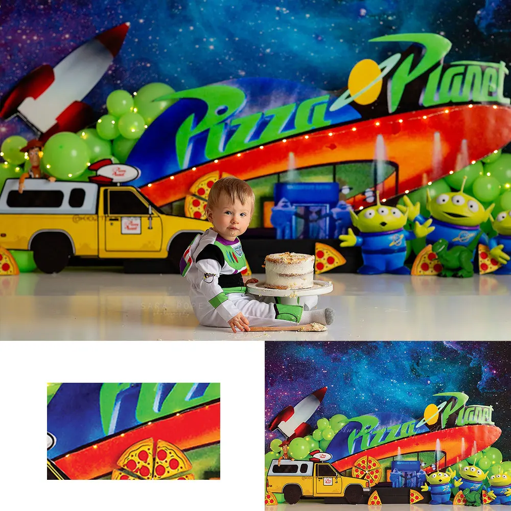 Pizza Planet Backdrop Kids Baby 1st Birthday Photocall Decors Child Boys Adult Cake Smash Photography Studio Backgrounds