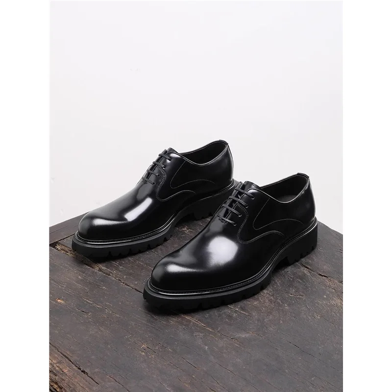 British Style Trendy Formal Business Young Commuter Shiny Oxford Groom Wedding Thick Sole Height Increasing Casual Leather Shoes