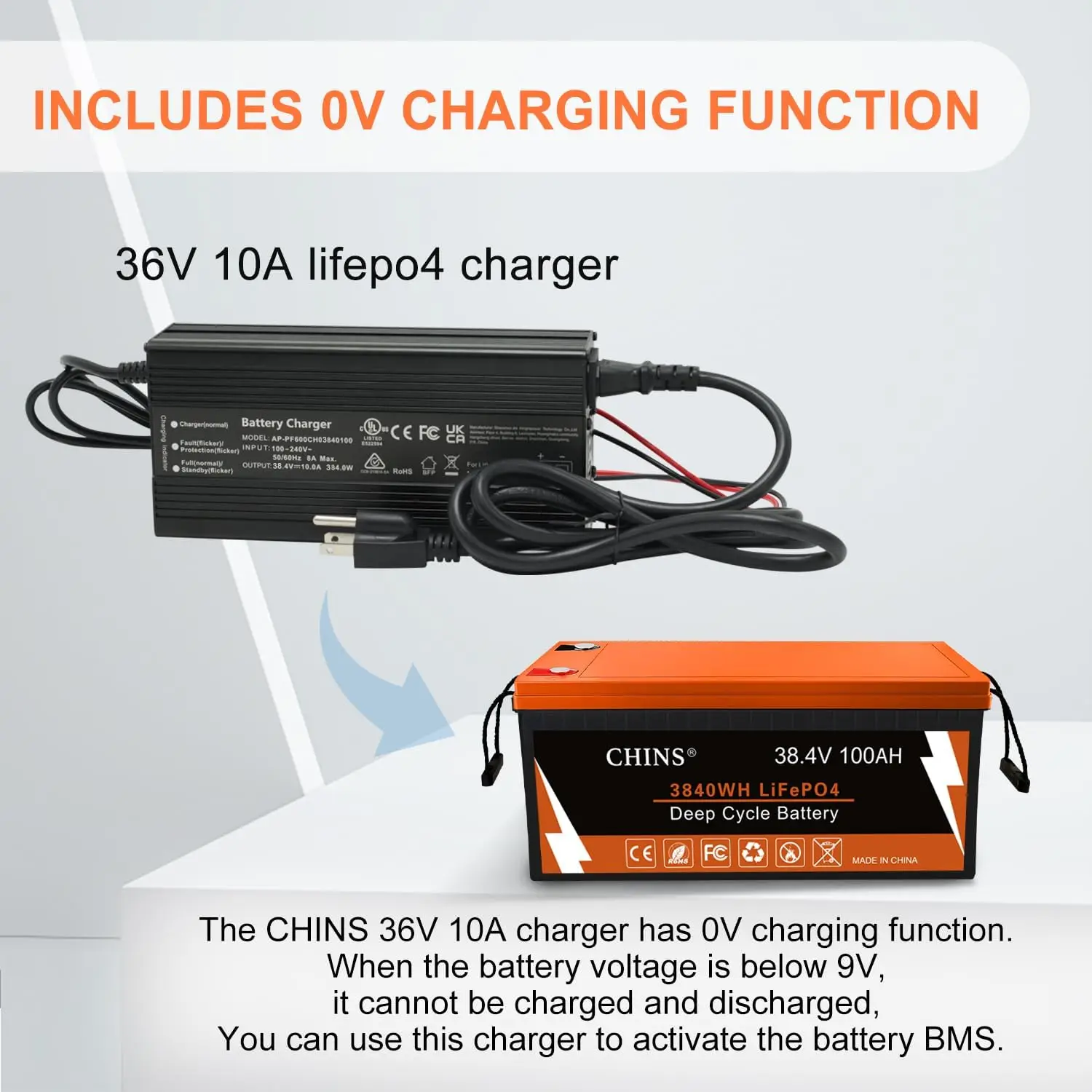 Bluetooth LiFePO4 Battery 36V 100Ah Smart Lithium Battery Includes 36V 10A Lithium Battery Charger Peak Current 500A