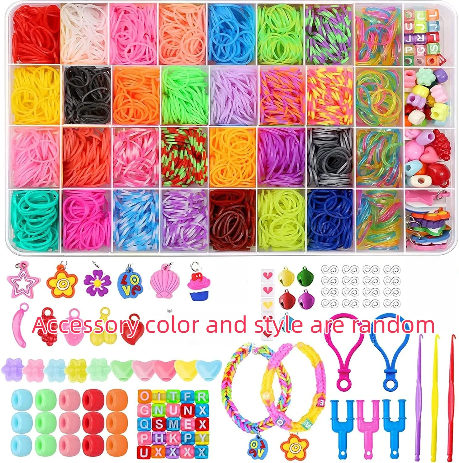 36-40 grids/box  luminous Rubber Bands Bracelet Making Kit Creative Jewelry Set Ideal Gift for Little Crafters Vibrant DIY