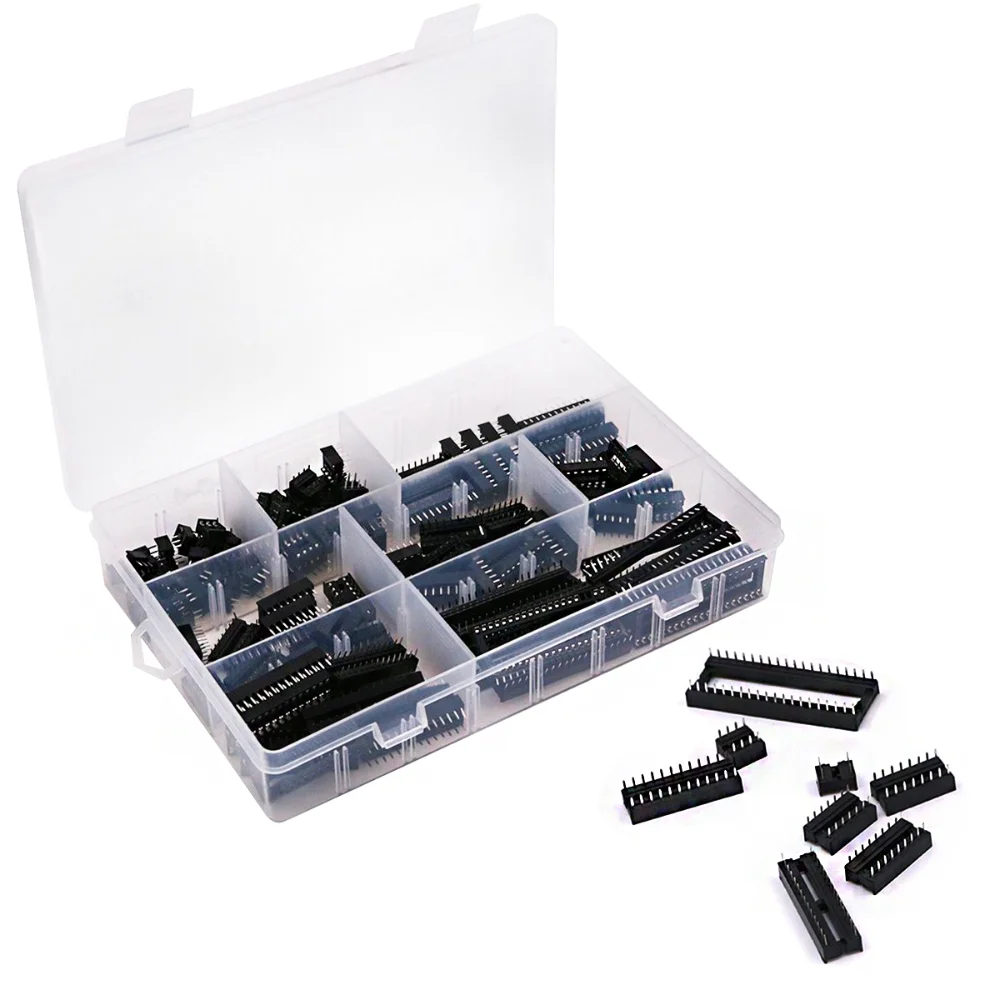 122Pcs/box 8 Types 2.54mm Dual Row DIP IC Sockets Solder Adaptor Assortment Kit Pitch 6/8/14/16/18/24/28/40Pin