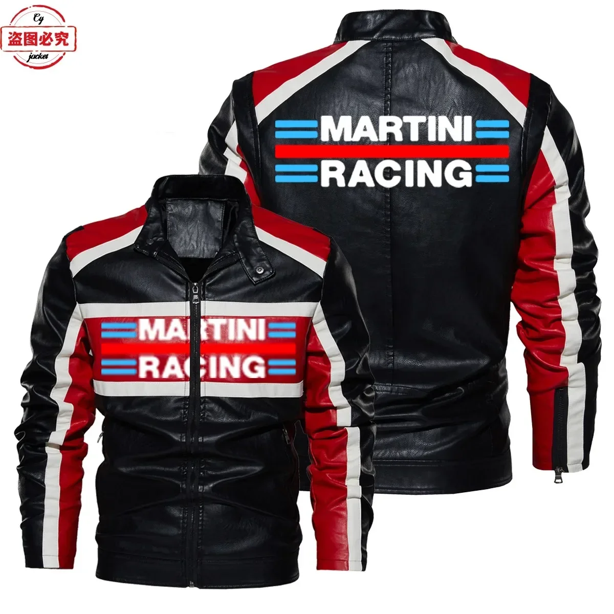 

Куртка из искусственной кожи с логотипом Martini Racing, ветрозащитная, мужская, с контрастными вставками, командная униформа, рабочая одежда