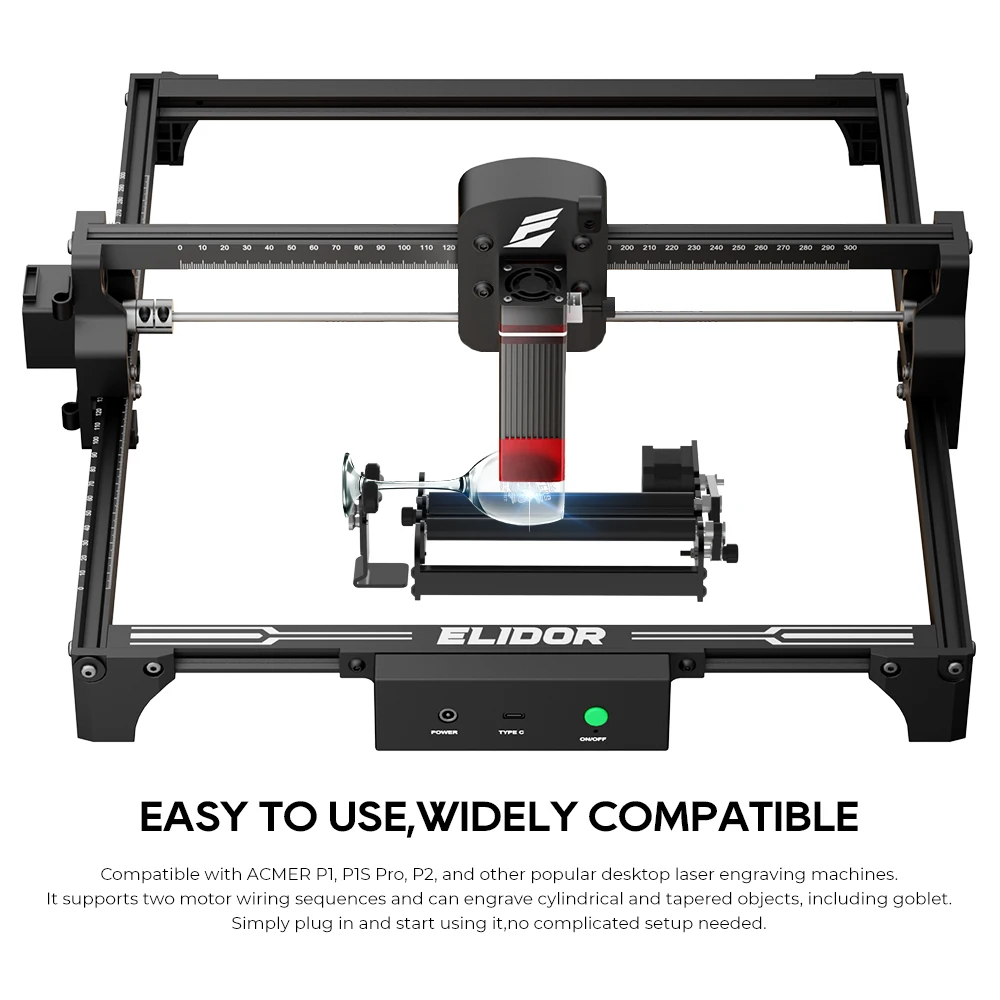 ELIDOR Drehmodul Drehwalze Für Lasergravur 4-138mm Zylindrisch Mit Y Achse 360° Grad Drehung Kompatibel Mit Lasergraviermaschinen – Detail 3