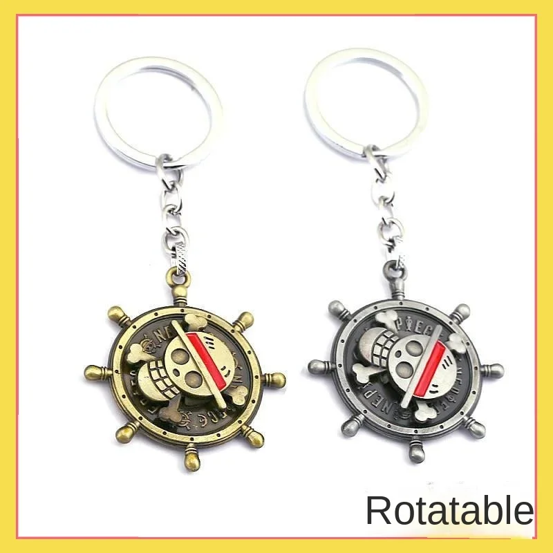 

New One Piece Anime Peripheral Keychain Rotating Straw Hat One Piece Logo Luffy Alloy Car Keychain Bag Pendant Gift