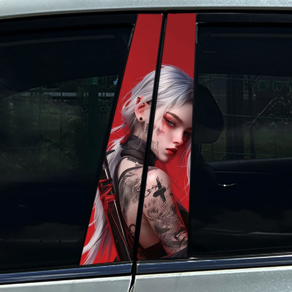 Beauty Tattoo Chinese Style Car B-pillar Stickers Auto Center Column Decoration Cover Scratches Waterproof Decal Car Accessories