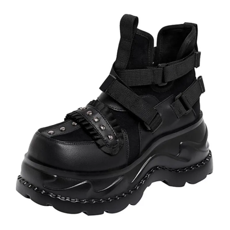 

2026 Женские ботинки в стиле панк с круглым носком и толстой подошвой с леопардовым кружевом на массивном каблуке, модные туфли в стиле вестерн в стиле Лолиты в стиле ретро