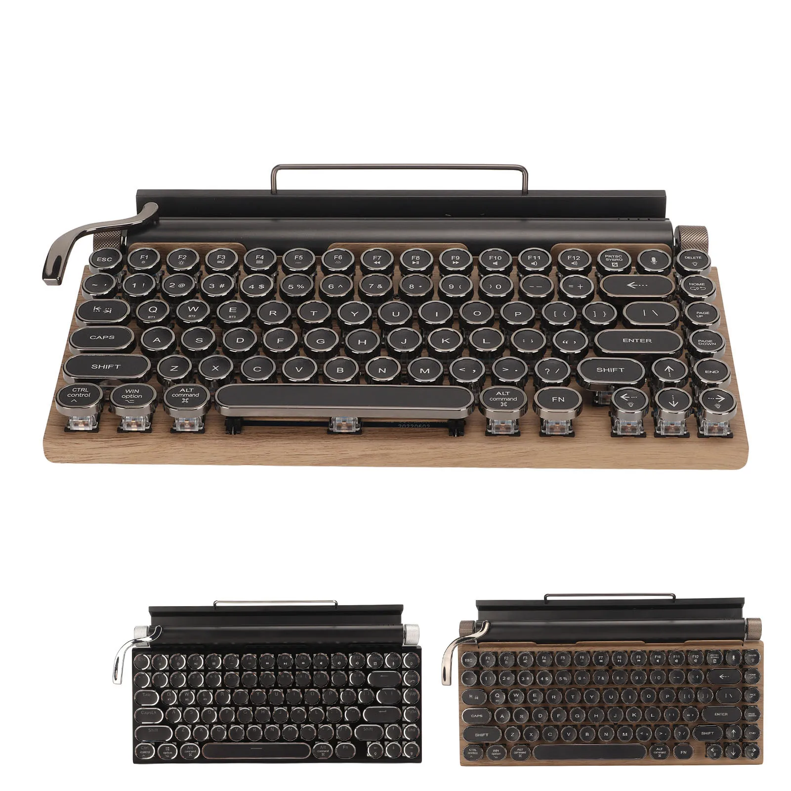 Typewriter Keyboard 83 Keys Vintage Wireless  Mechanical Keyboard with Metal Round  Blue Switch Mechanical Keyboard