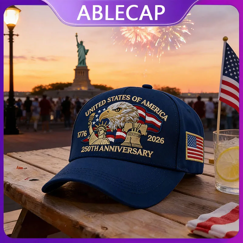 ABLECAP Unisex 250. Jubiläumsmützen, vollständig bestickte patriotische USA-Baseballkappe, Geschenk zum Unabhängigkeitstag für Männer und Frauen