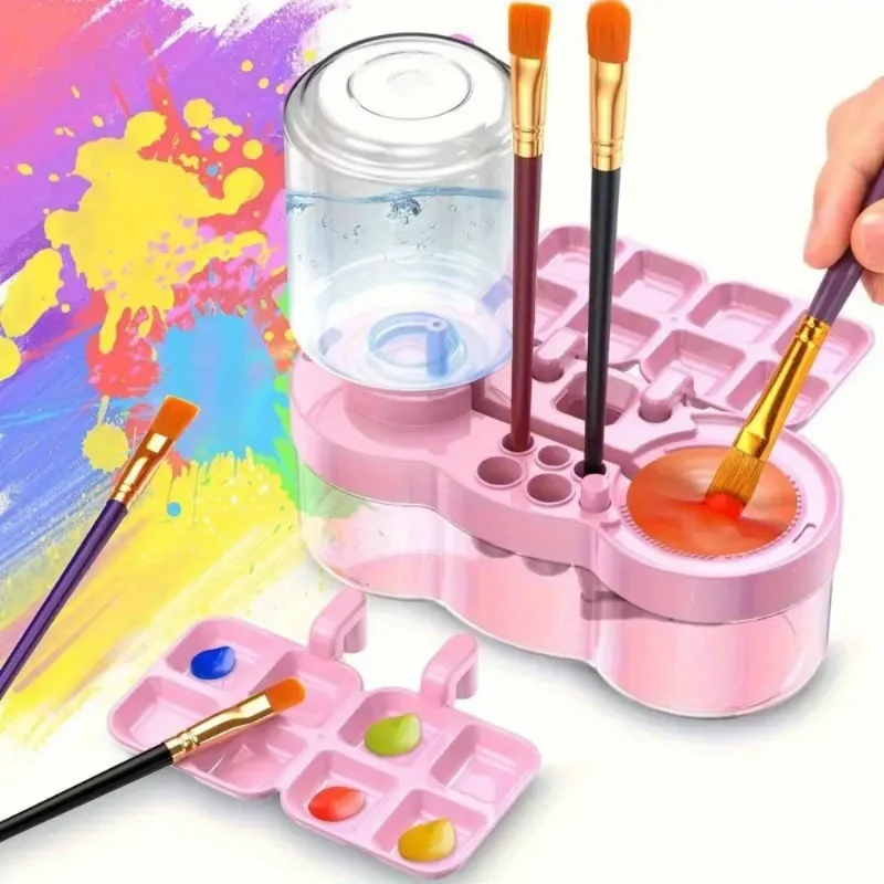 Water Cycle System Paint Brush Cleaner With Paint Palette, Paint Brush Rinse Cup Holder, Automatic Washing Tool, Art Supplies