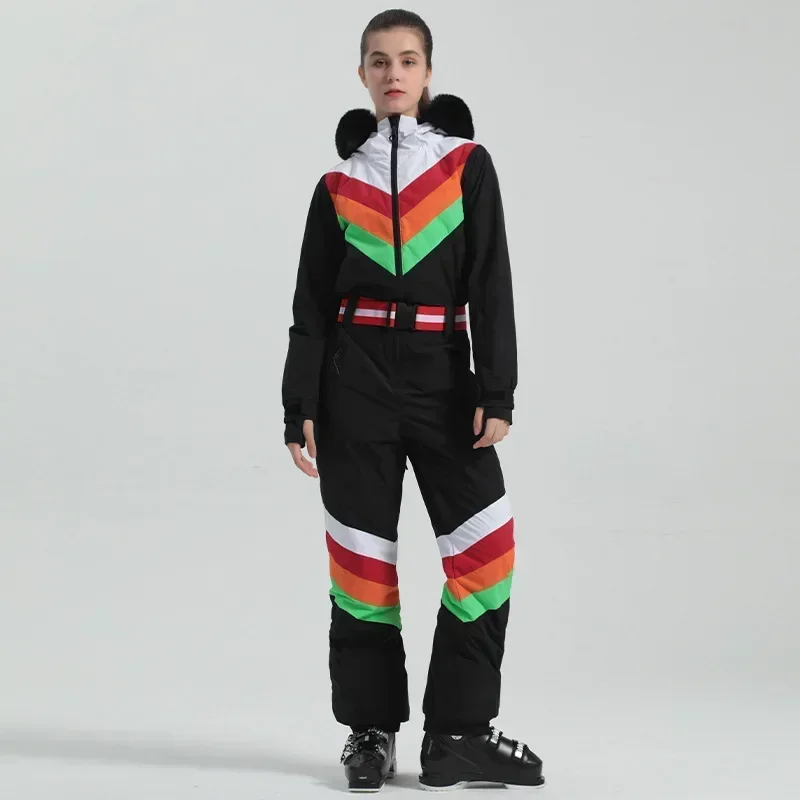 Jumpsuit Ski setelan hangat padang salju musim dingin overall olahraga luar ruangan wanita 2025 setelan olahraga Ski wanita pakaian Ski bertudung dewasa