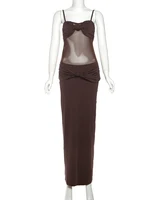 Weird Puss Knot Chest Wrap Dress Women Y2K Ruched Mesh Patchwork Sleeveless Skinny Stretch Chic Summer Trend Elegant Vestidos - Image 6