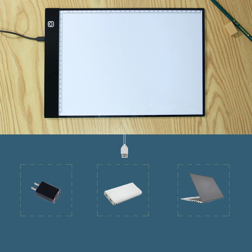 

A4 Copy Board Led Light Writing Desk Third Gear Illuminating Drawing Board Calligraphy Stencil Artist Lightbox Pad Usb Cable