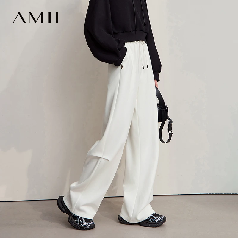 AMII pantalon pour femme 2025 automne nouveau minimaliste tricot coton dames pantalon jambe large décontracté solide pantalons de survêtement pour femme 12524071