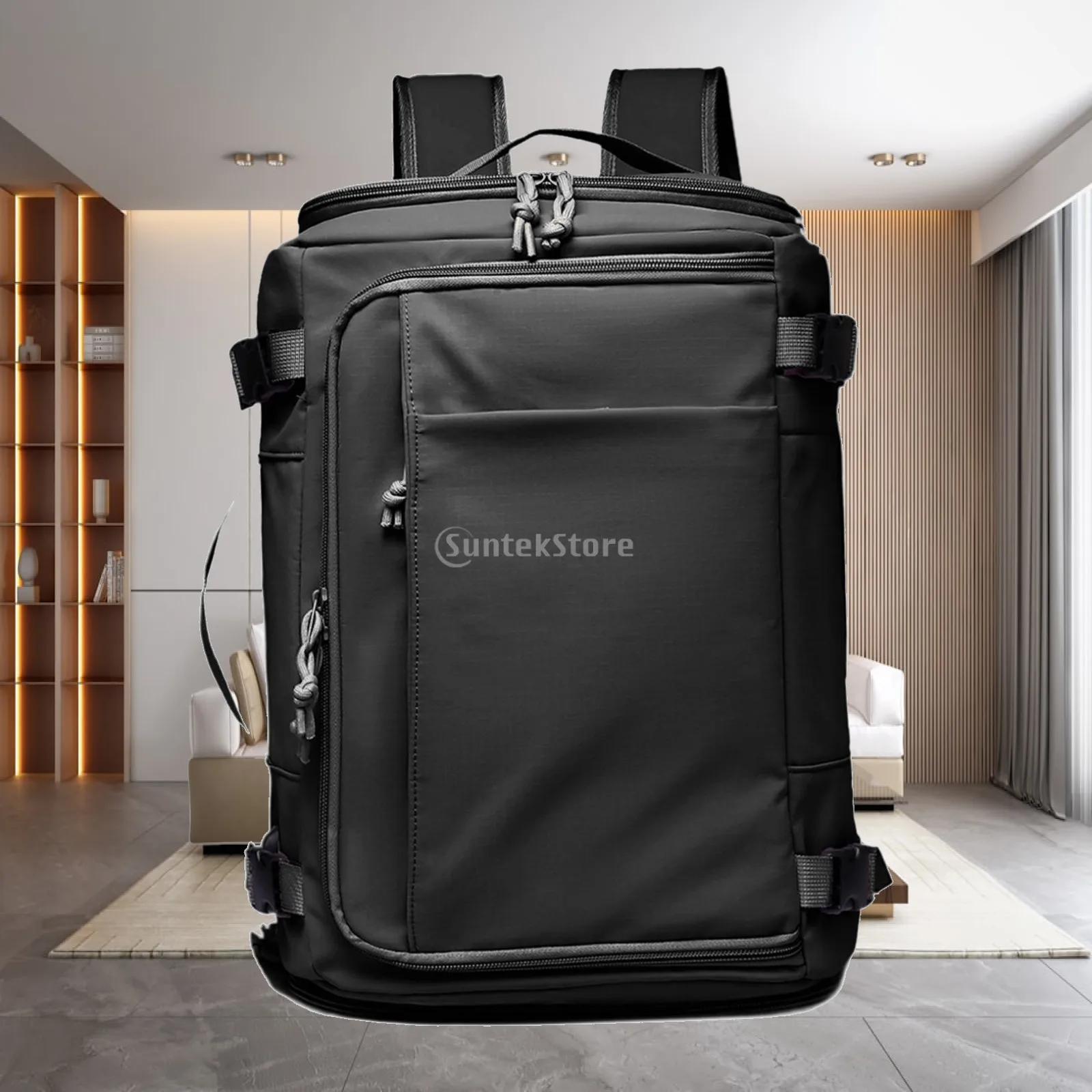 Sac à dos pour ordinateur portable grande capacité, résistant à l'eau, robuste, respirant, pour le travail quotidien, portable, extensible 28-38L (Noir) – Cadeau