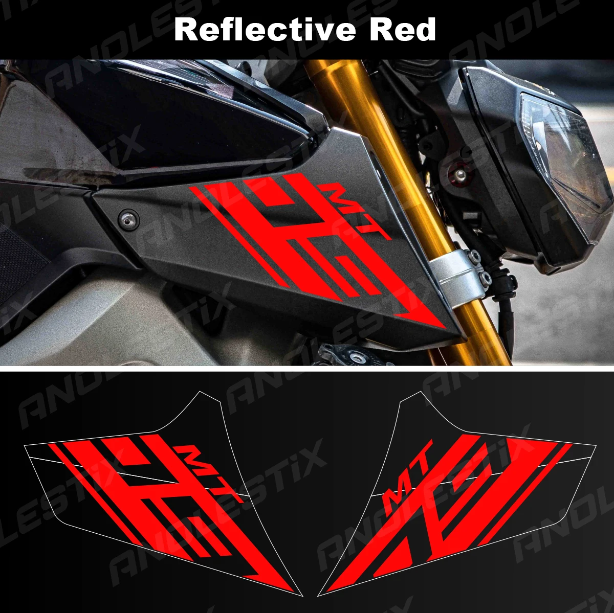 AnoleStix Reflective Motorcycle Logo Set Air Inlet Emblem Decals For YAMAHA MT09 MT-09 2013 2014 2015 2016 2017