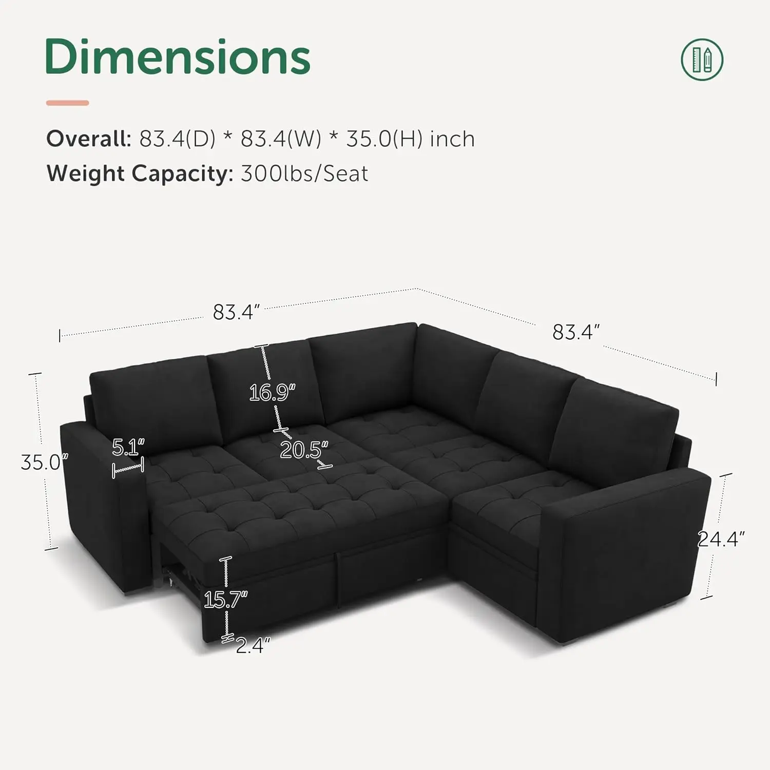 HONBAY Modular Sectional Sleeper Sofa with Pull Out Bed, Velvet Convertible L Shaped Sectional Couch with Storage Seat, Sectiona