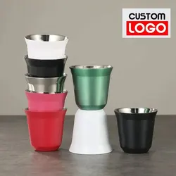 Wholesale 10 Pcs 80ml Espresso Mugs Customized Name LOGO 304 Stainless Steel Coffee Cups as  small gift Insulated Capsule Cup