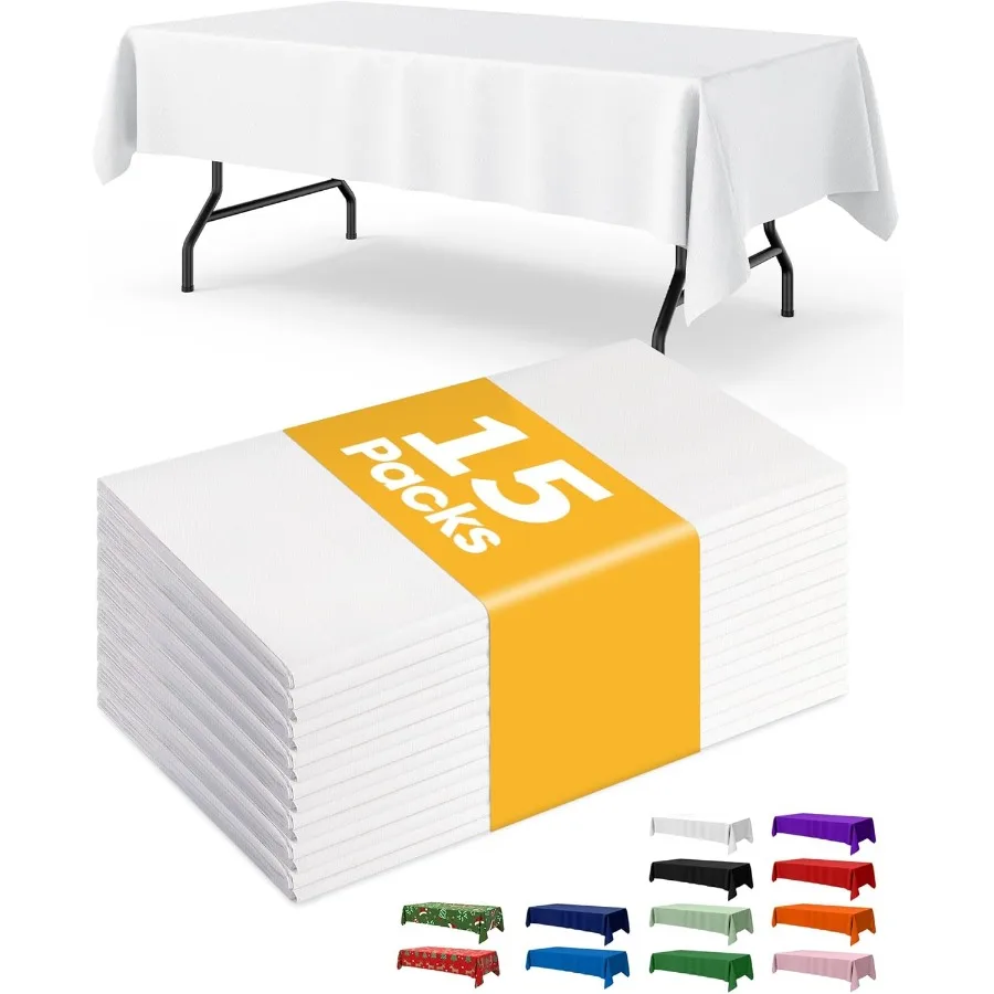 

Белая пластиковая скатерть, прямоугольная, 15 шт., 54 × 108 дюймов, скатерть для столов длиной 6 футов, одноразовая крышка стола для праздничной вечеринки, превзойти