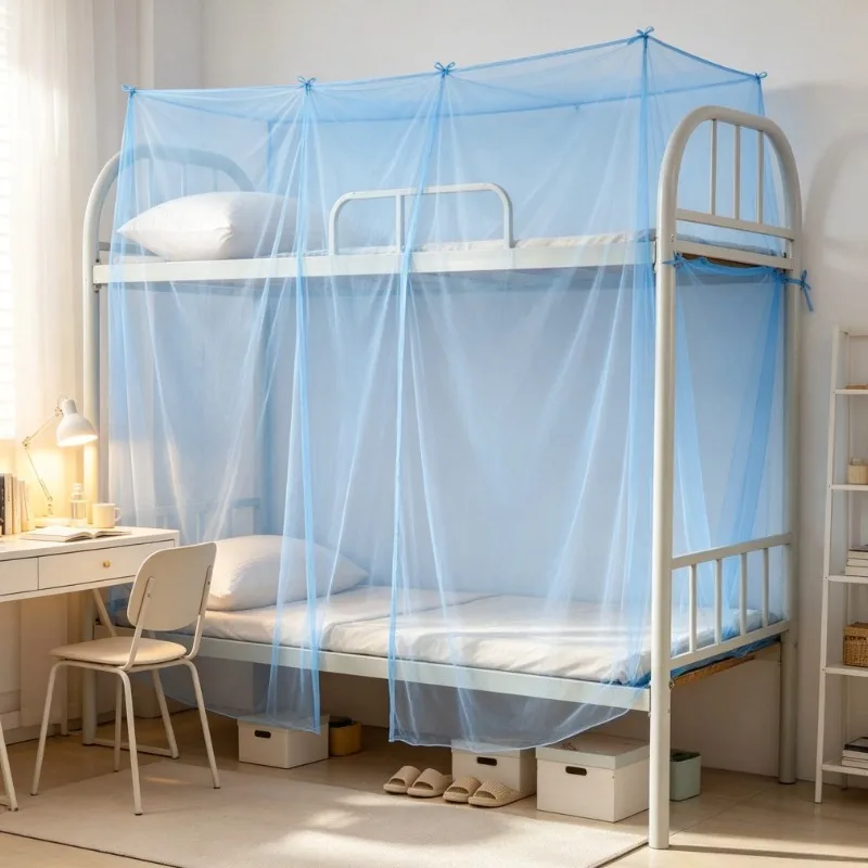 Hanging Blue Mesh Mosquito Net – Ceiling Mount, No Frame Needed, Fits Bunk Beds, Lightweight & Breathable, Easy Setup