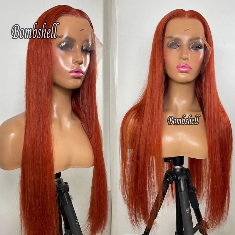 Bombshell Reddish Orange Straight Synthetic 13x4 Lace Front Wigs Glueless High Quality Heat Resistant Fiber Hair For Women Wigs