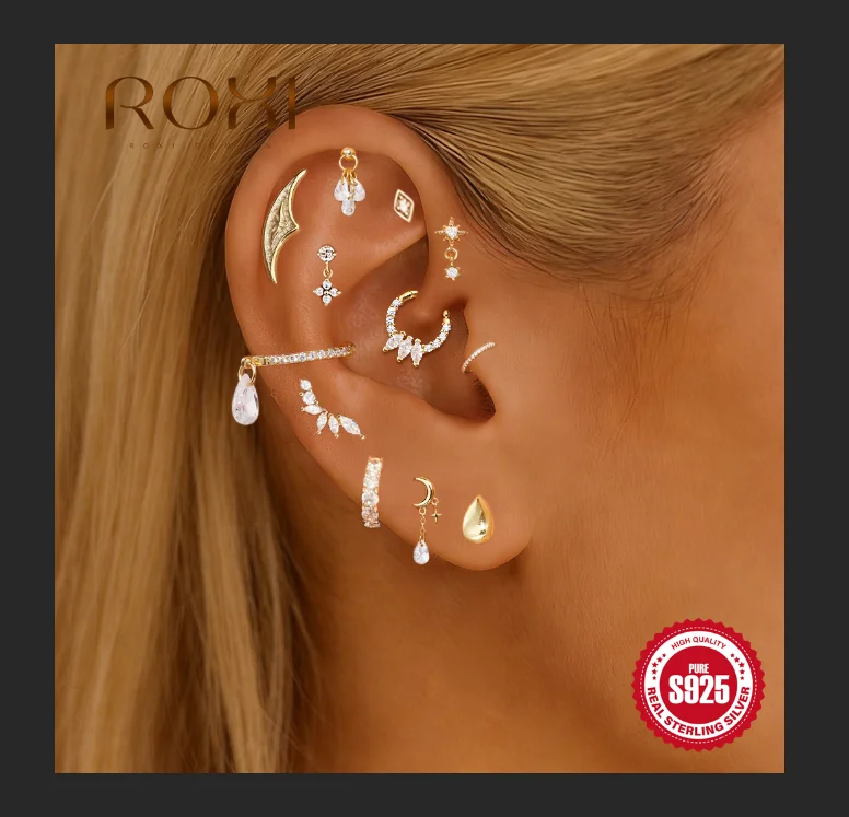 

ROXI 1Pc 925 Sterling Silver Shiny Geometric Sailboat Hidden Helix Piercing Earring For Women Punk Jewelry Personalities Fashion