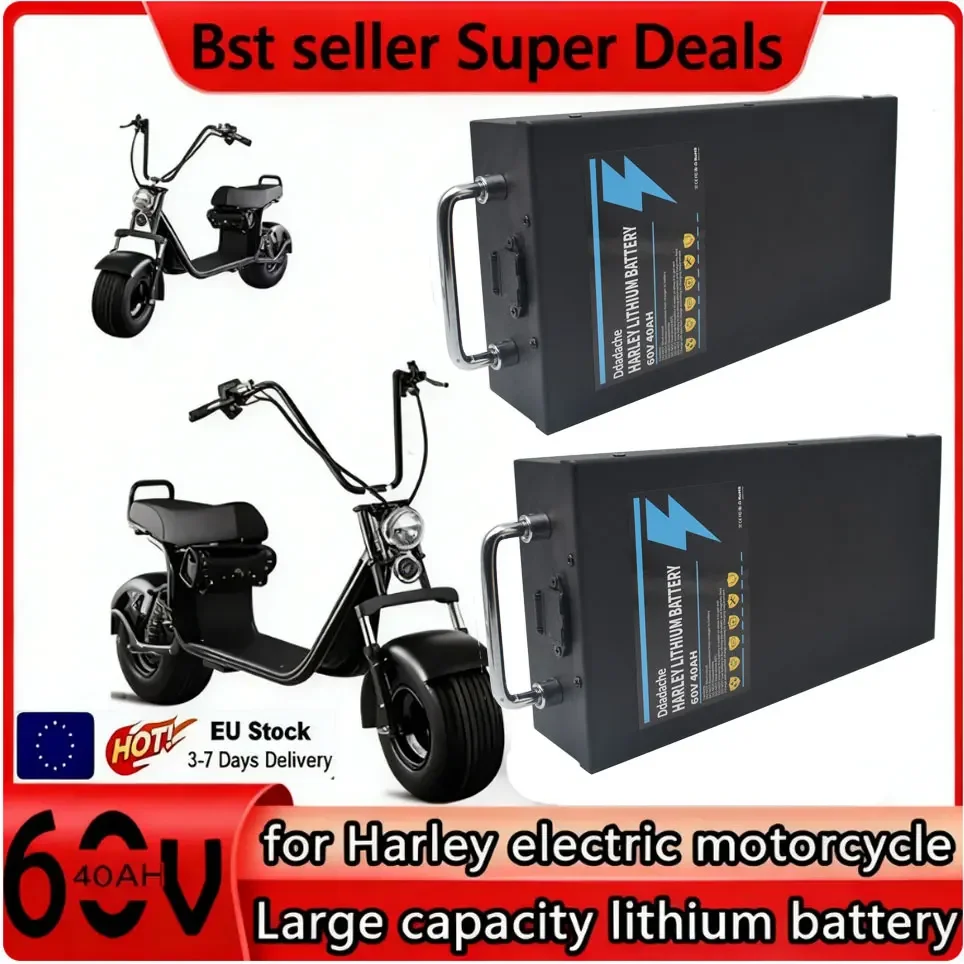 Batteria per Harley, batteria elettrica Citycoco 60V 30Ah-40Ah per moto Harley da 250W~1500W, batteria al litio impermeabile + caricabatterie 67,2V