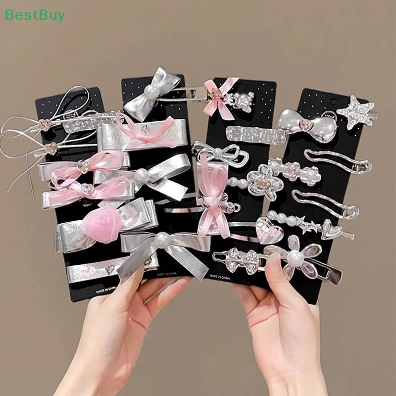 

1Set Y2K Sweet Metal Hairpins Women Bow Side Bangs Barrettes Multiple Styles Seamless Duckbill Hairs Clip Girls Hair Accessoires