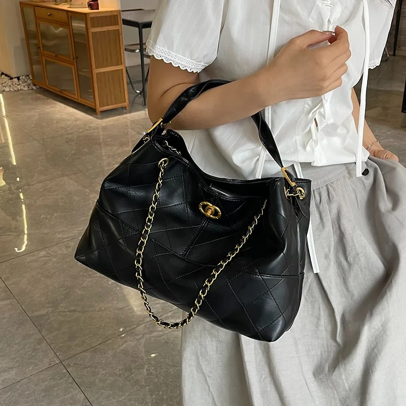 Fourre-tout de shopping au design de mode de grande capacité - Sac à bandoulière à sangle en chaîne pour femme de qualité supérieure avec plusieurs compartiments