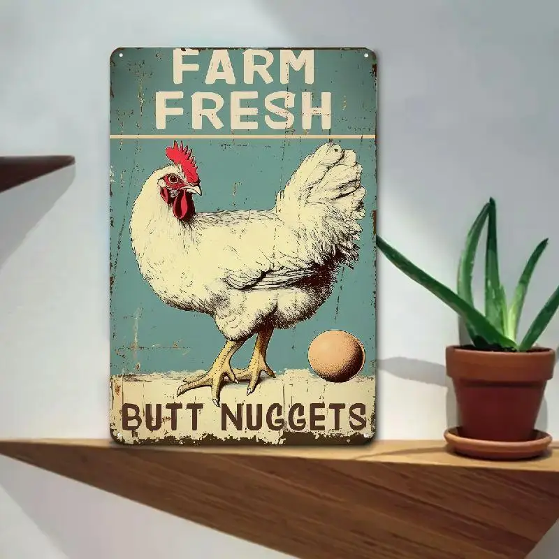 Farm Metal Tin Sign Farm Fresh Butt Nuggets Vintage Tin Sign Chicken Coop Metal Sign Rustic Farmhouse Decor For Kitchen Outdoor