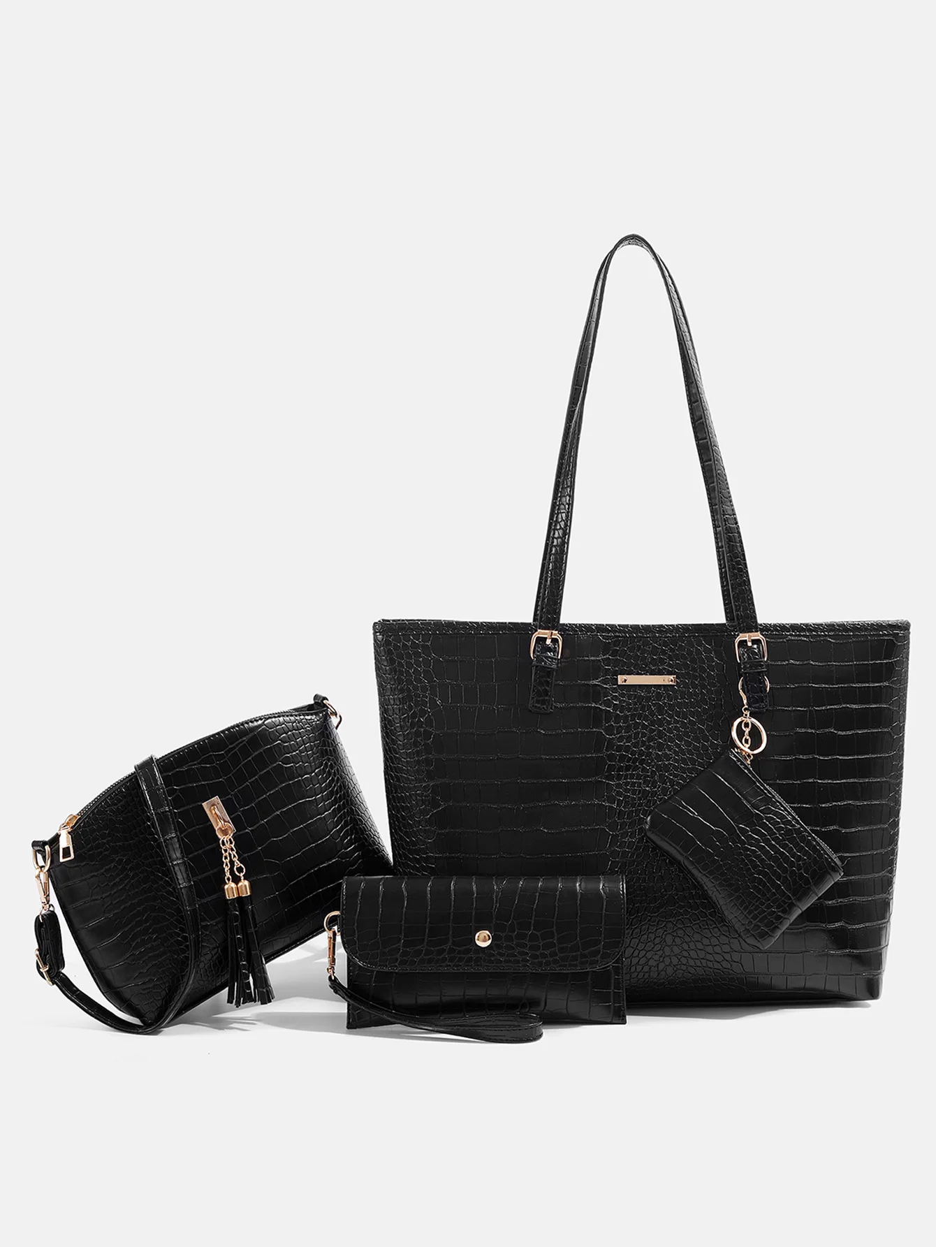 

Новинка 2024, Сумка с узором под крокодиловую кожу, модный трендовый вместительный комплект из четырех предметов с диагональным промежутком, сумка для матери
