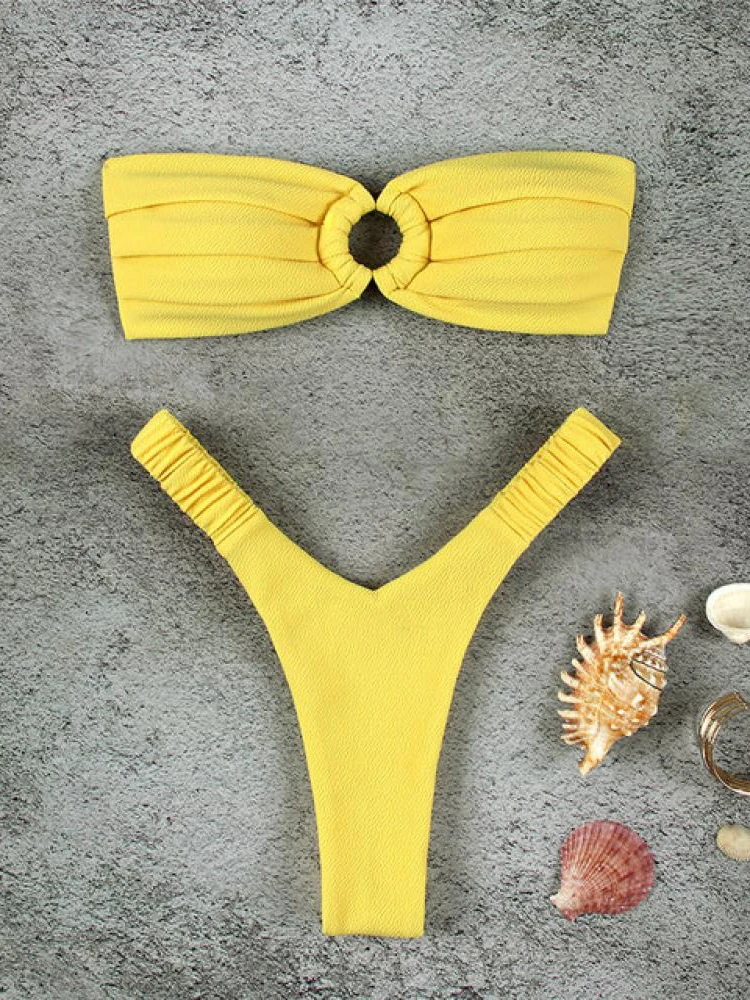패션 솔리드 컬러 비키니 세트 패션 비치 매운 소녀 섹시한 패딩 비치 애호가를위한 두 조각 수영복
