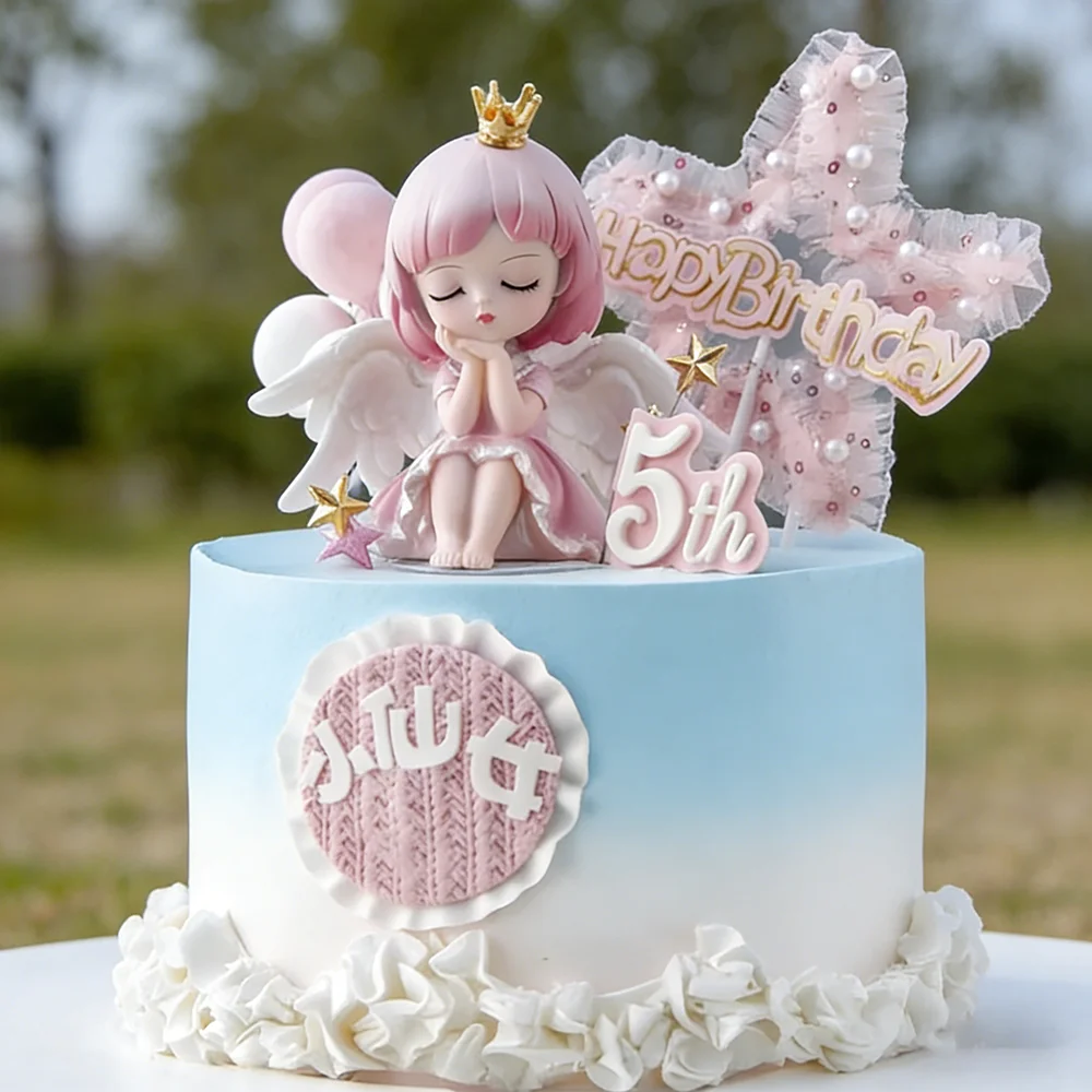 Adorno para Pastel de Niña Bailarina de Ballet con Alas de Ángel, Princesa, para Cumpleaños de Un Año, Decoración para Pastel de Baby Shower